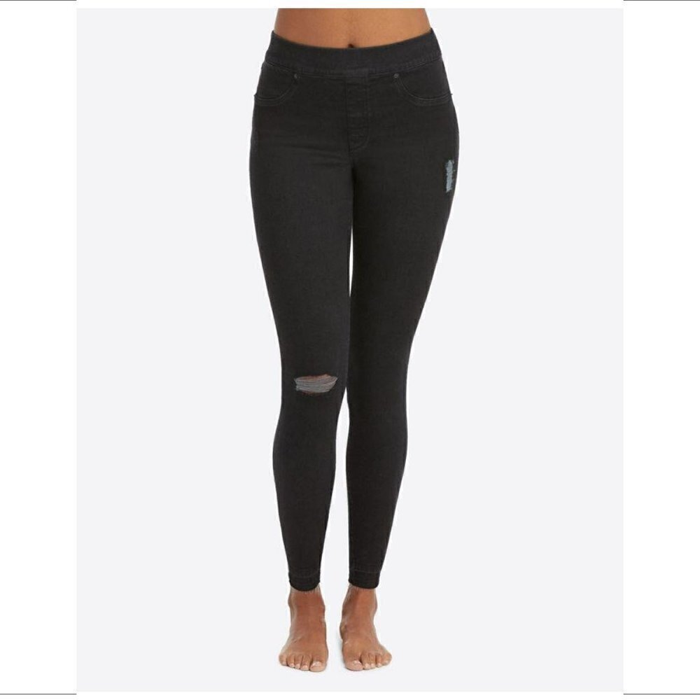 Spanx denim legging jean jegging distressed black skinny stretch new XS 0 2